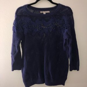 Navy blue sweater with crochet detail